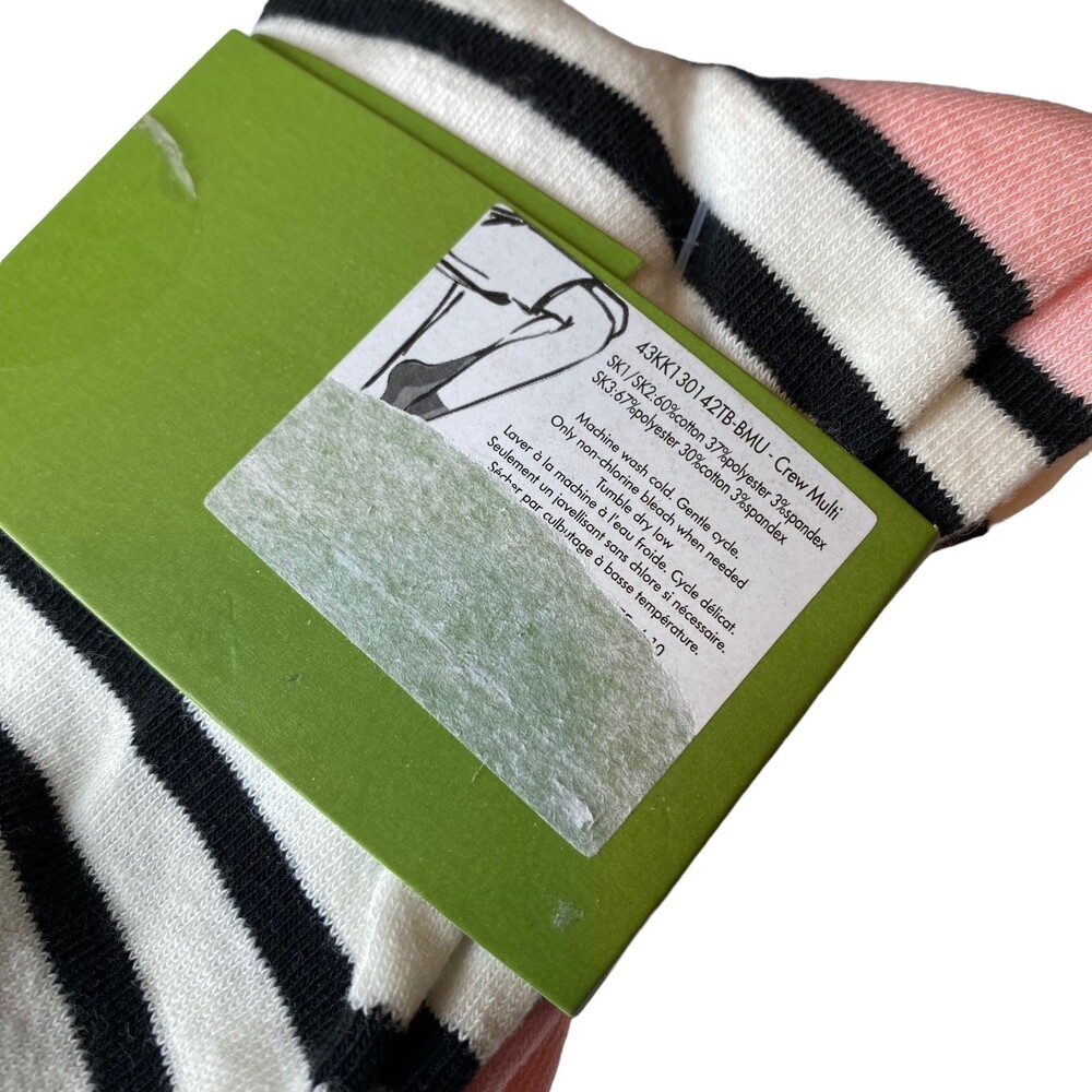 Kate Spade Polka Dot Stripes Pink White Black Crew Socks 3 Pairs New - Picture 5 of 6